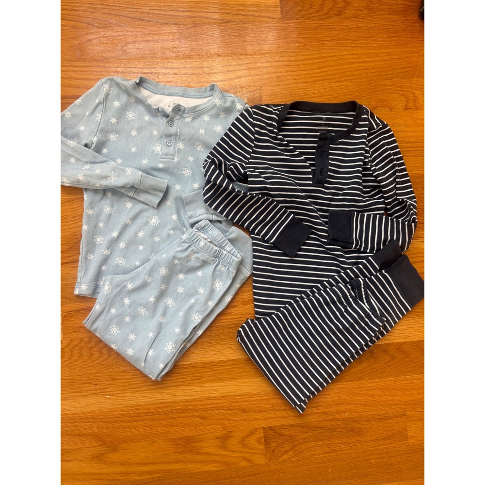 Petite Plume Kids Pajama Set Bundle 2pk Pima Cotton Blue Snowflake Navy Stripe 5